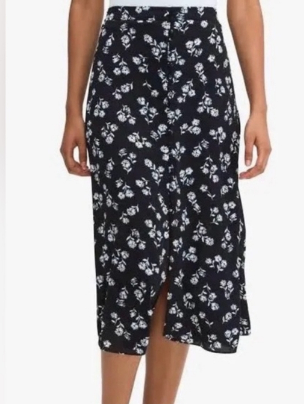 kate spade Black Floral Midi Skirt with White Print